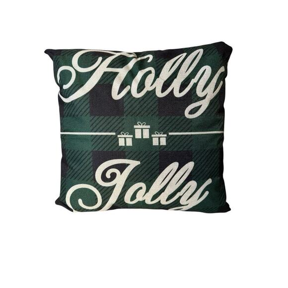 Christmas NEW Throw Pillow Case Cover Holly Jolly 20 X 20 Green Farmhouse - Picture 6 of 6
